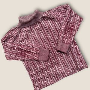 Vintage 1970s Donmoor Kids Knit Sweater Burgundy Mock Neck Size 6